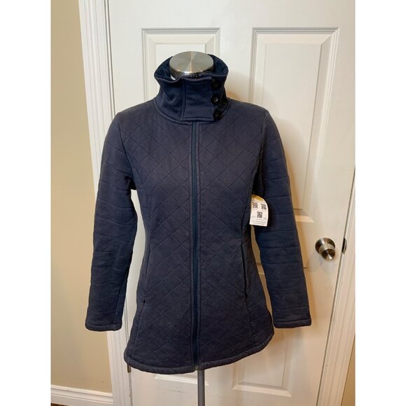 The North Face Long Navy Blue Quilted Sweatshirt Zip-Up Jacket,  Size M - Picture 1 of 6